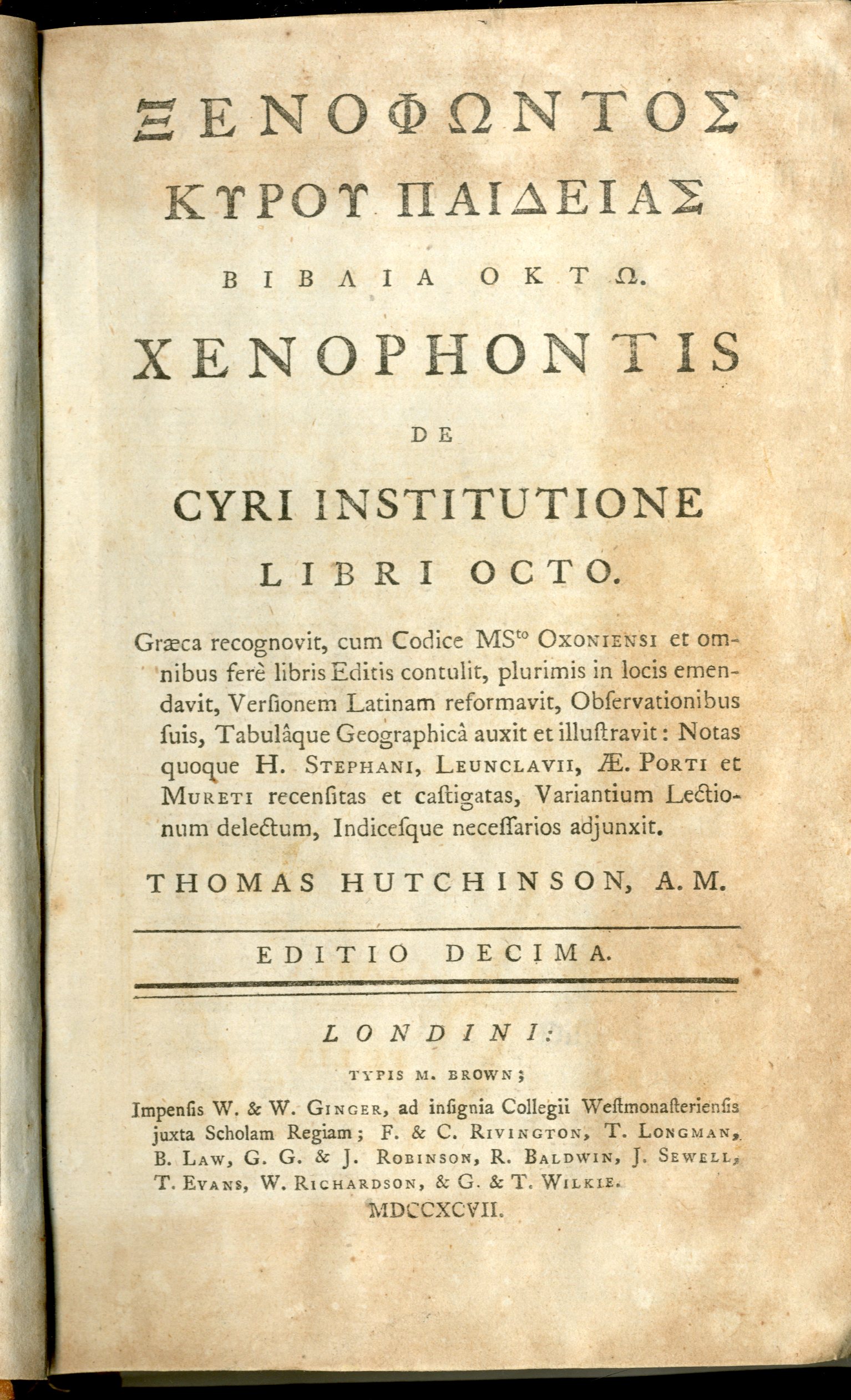 Cyropaedia Latin Greek 1797 Western Ct State University Archives Digital Collections