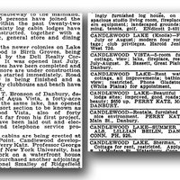 New York Times, clippings of classified ads for Bronson and Pickett&#039;s Candlewood Lake properties.