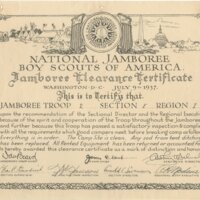 1937 Boy  Scout Jamboree certificate