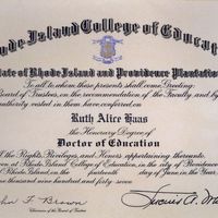 Ruth Haas Degree from Rhode Island University, Doctor of Education