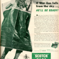 Scotch-Tape (Division of 3M Products) advertisement; &quot;If war gas falls from the sky...he&#039;ll be ready!&quot;