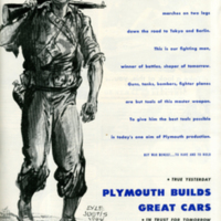 Plymouth Motors (Chrysler Corporation) advertisement; &quot;The mightiest weapon of war&quot;